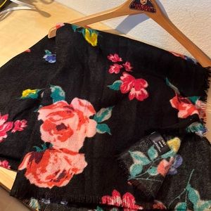 Mixit Black with Rose Print Scarf Wrap